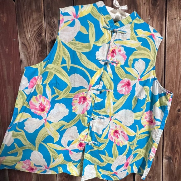 Lauren Ralph Lauren Vibrant Colorful Tropical Floral Mandarin Collar Tank Sz 3X - Picture 4 of 13